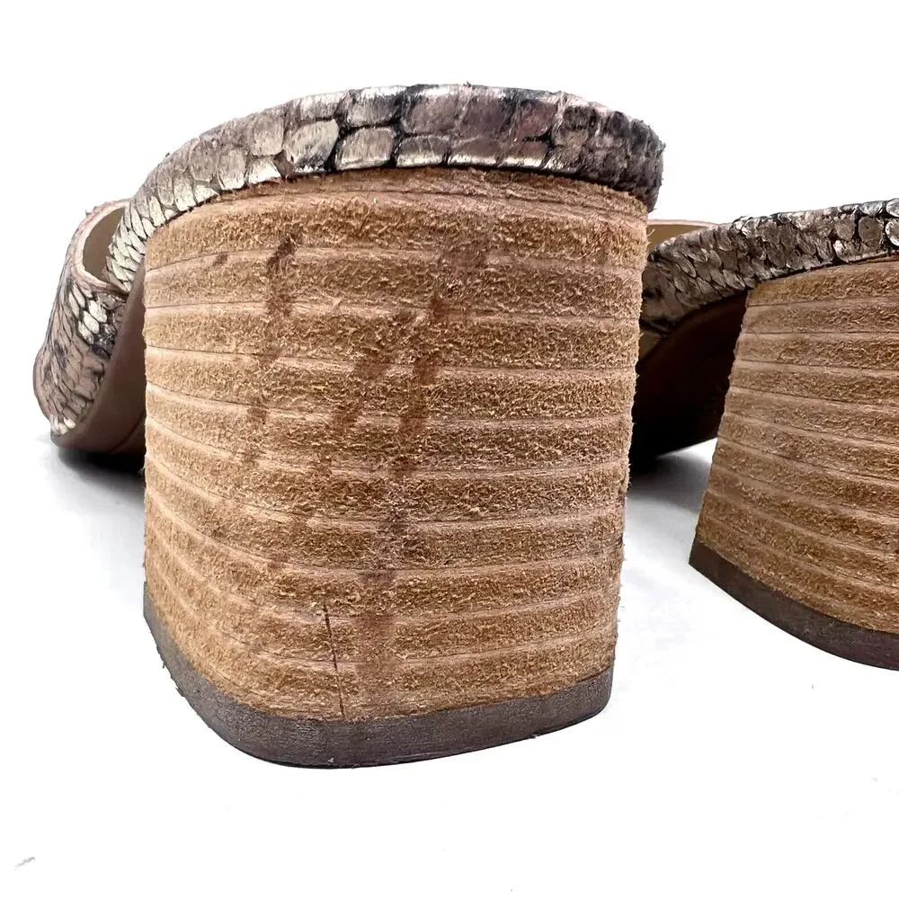 Paul Green Sandals Women's 8 Cici Gold Leather Python Snake Block Heel Slide‎